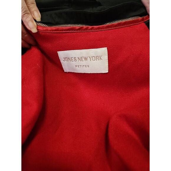 Vintage Jones New York‎ Wool Long Coat Petite XL Peacoat Black with Red Lining - Picture 2 of 15